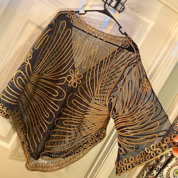 VINTAGE HANDMADE Gorgeous Fancy Festival Transulent Cover Up Top - Picture 8 of 11